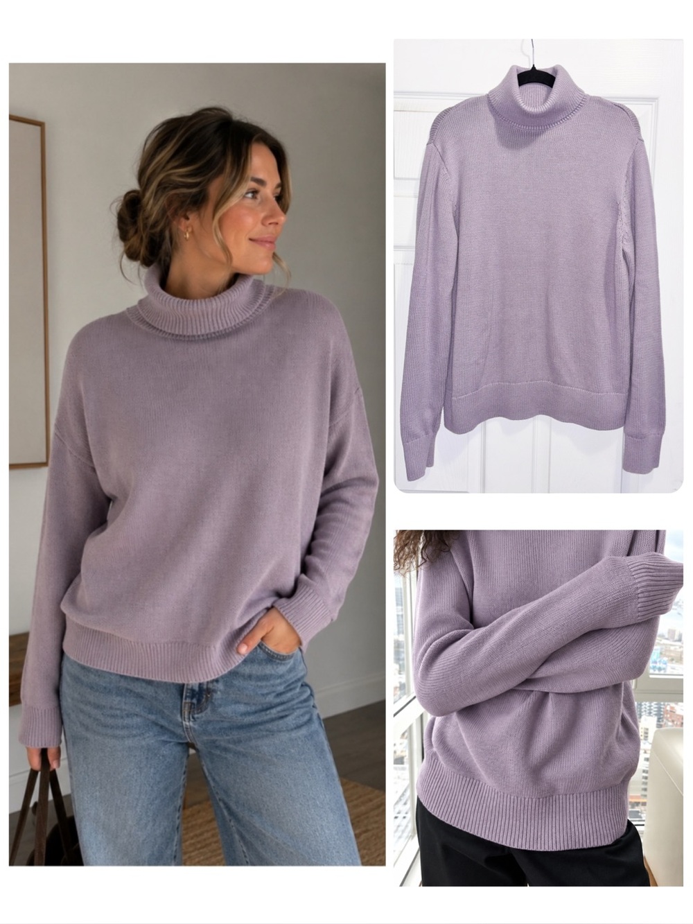 Aritzia TNA York Turtleneck Sweater Lavender Purple Cotton Size Small